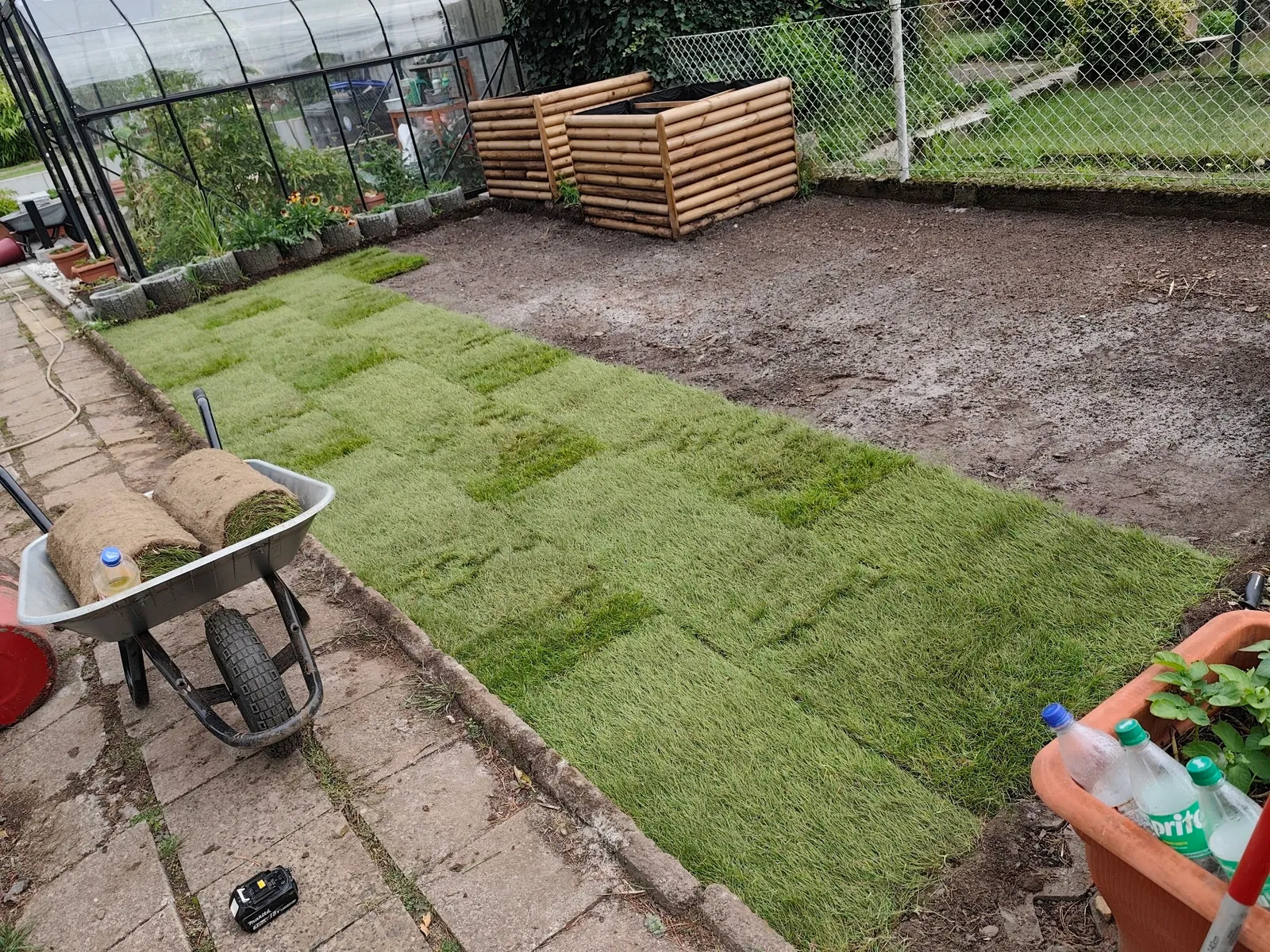 Verlegung von Rollrasen im Garten